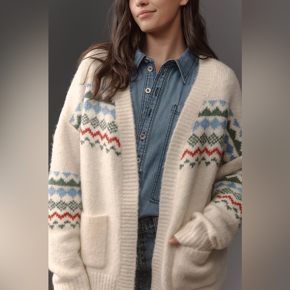 FRNCH Fairisle Cardigan Sweater - Picture 3 of 7